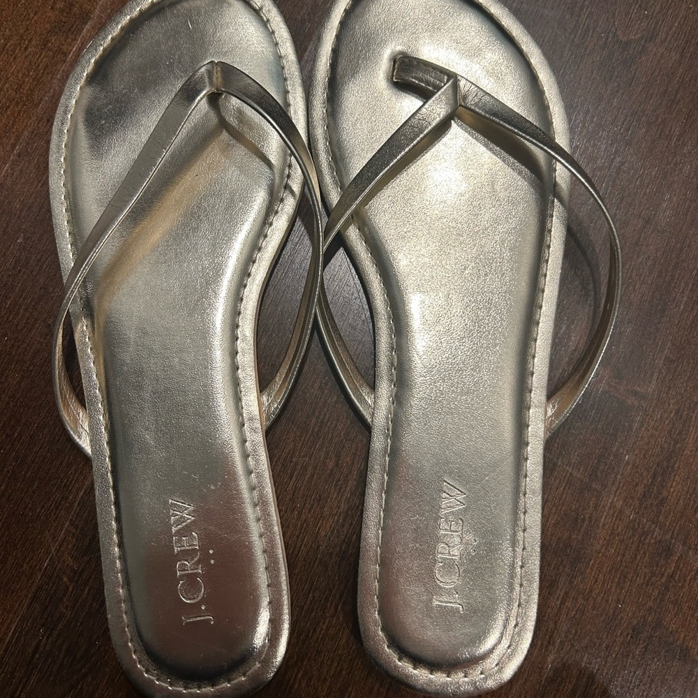 J crew gold flip flops, size 8, worn once!